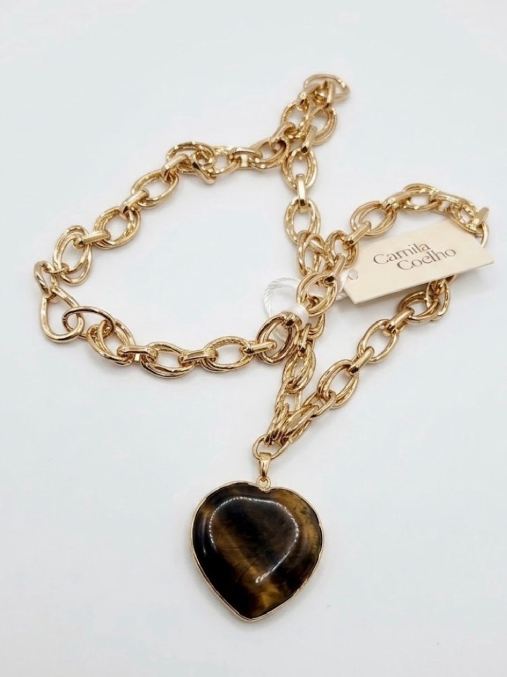 NWT ⚜️🤎⚜️ Camila Coelho Gold Tone
Tiger Eye Heart Pendant Necklace